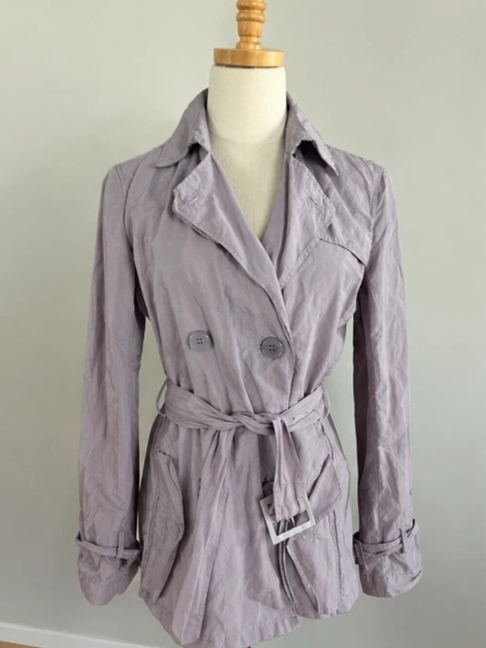 Armani Collezioni Lavender Cropped Rain Trench Jacket W Sz 42 French Girl Chic